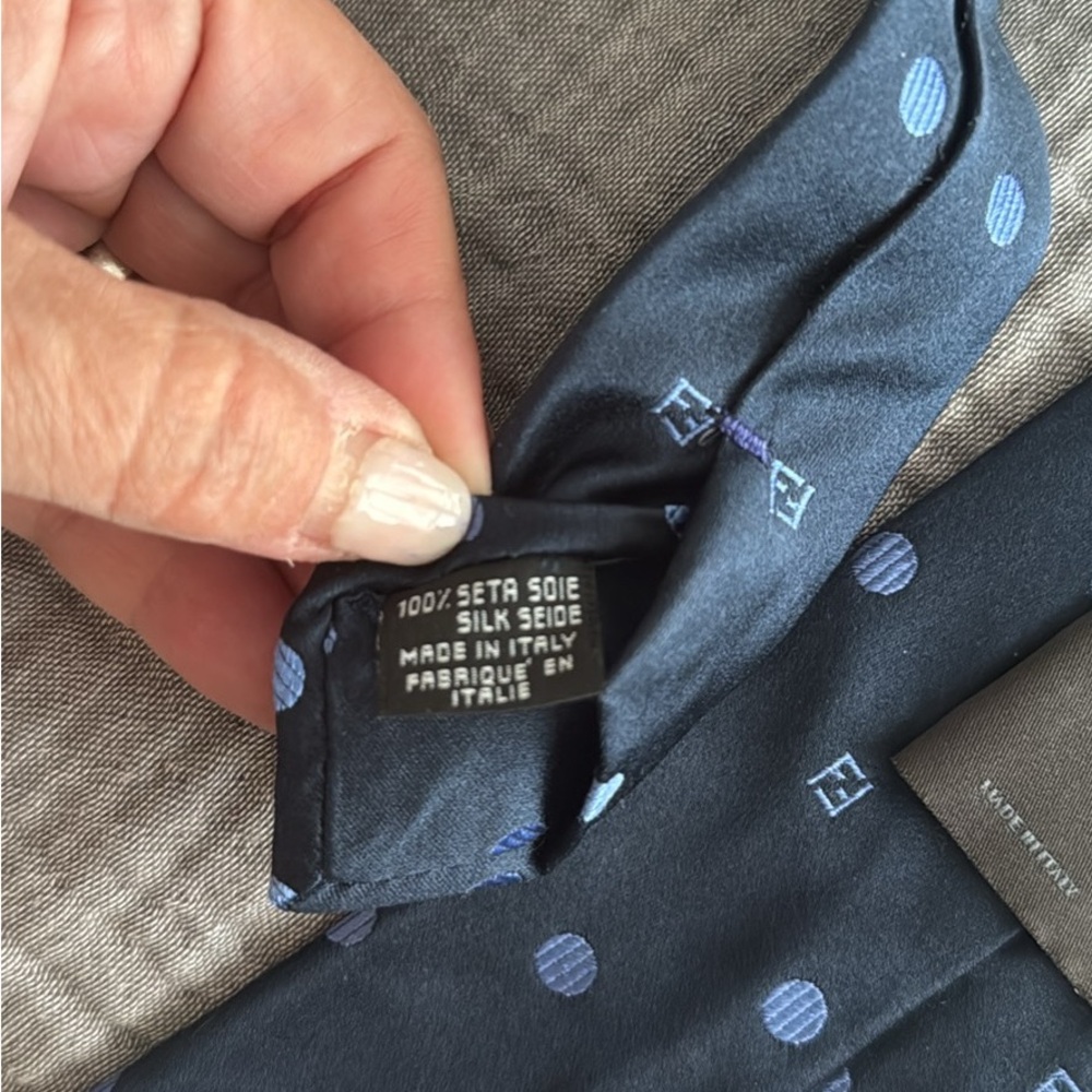Fendi Blue and Black Silk Tie with Polka Dots - Picture 3 of 3